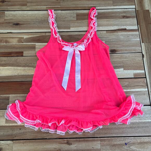 Victoria’s Secret Sheer Pink Babydoll Lingerie Top | S | Y2K Ruffle Ribbon Bow - Picture 4 of 6